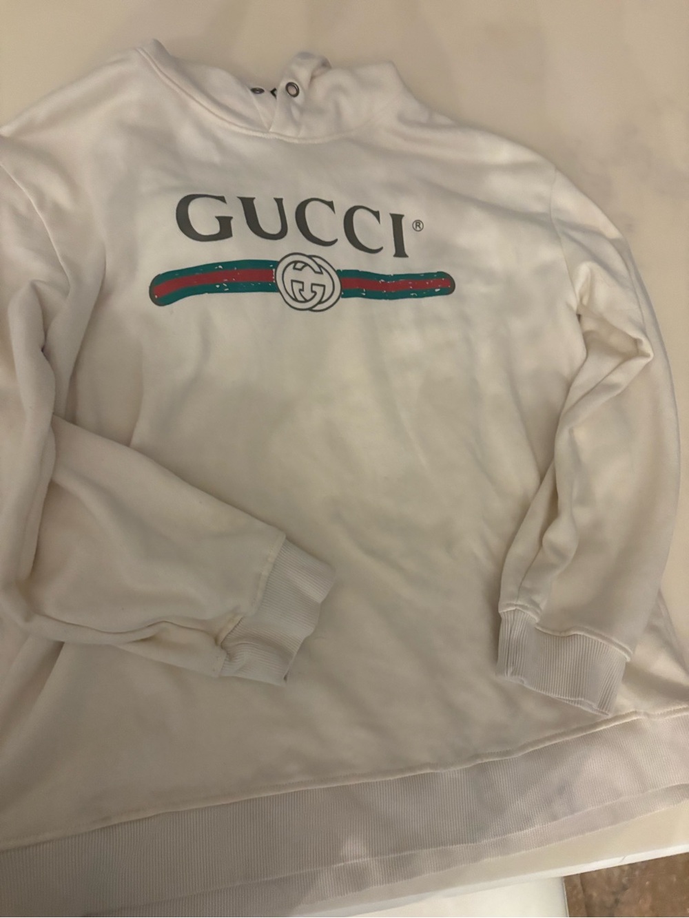 Gucci White Crewneck Sweatshirt with Green & Red Web Stripe
